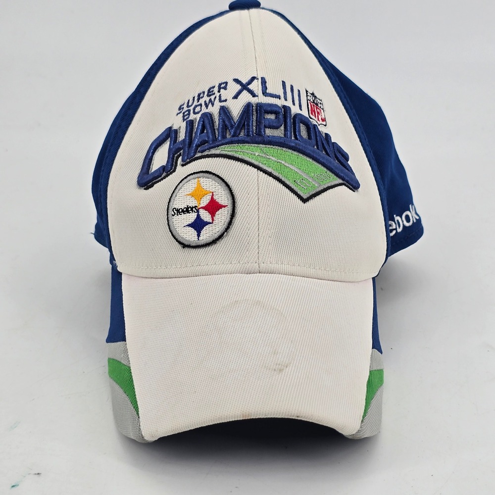 Reebok Pittsburgh Steelers Mens‎ OSFA Hat White Blue Super Bowl XLIII Champions